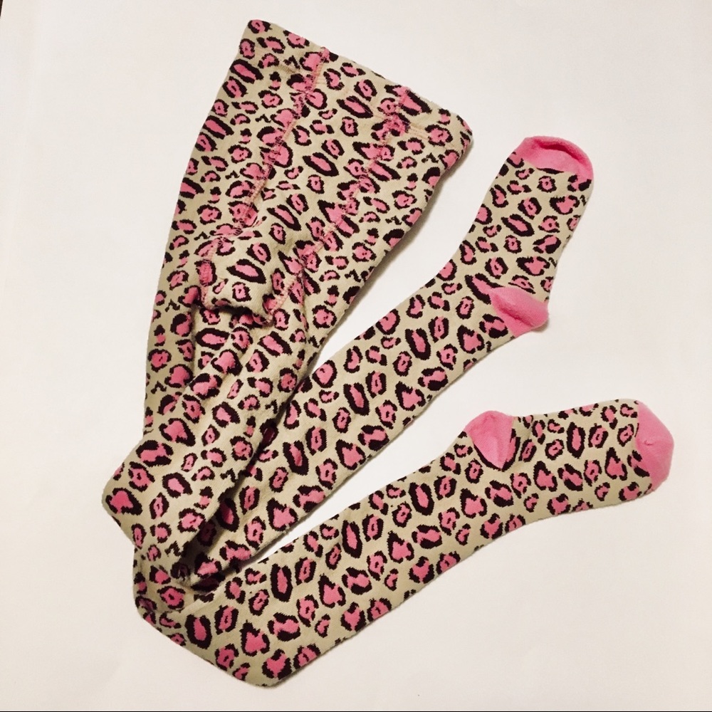 Girls Warm Knit Leopard Tights
